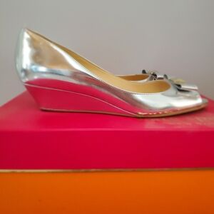 Kate Spade Silver Wedge Shoes 7.5B